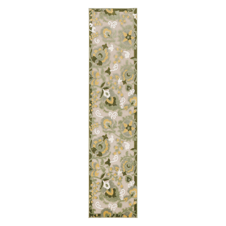 HomeRoots 6' Ivory And Green Floral Indoor Outdoor Runner Rug