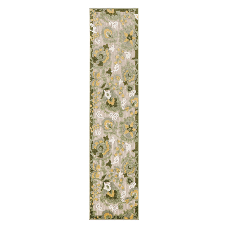HomeRoots 6' Ivory And Green Floral Indoor Outdoor Runner Rug image number 0