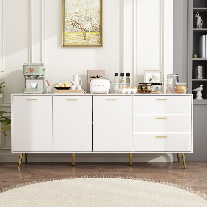 FUFU&GAGA Modern Sideboard Buffet Cabinet with 3 Drawers and 3 Doors, (70.9" W x 15.7" D x 30" H),White