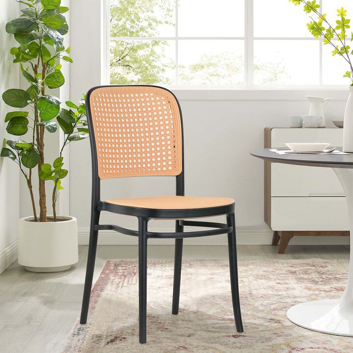 Glamour Home Set of 2 Balto Black Plastic Dining Chair with Rattan Detail