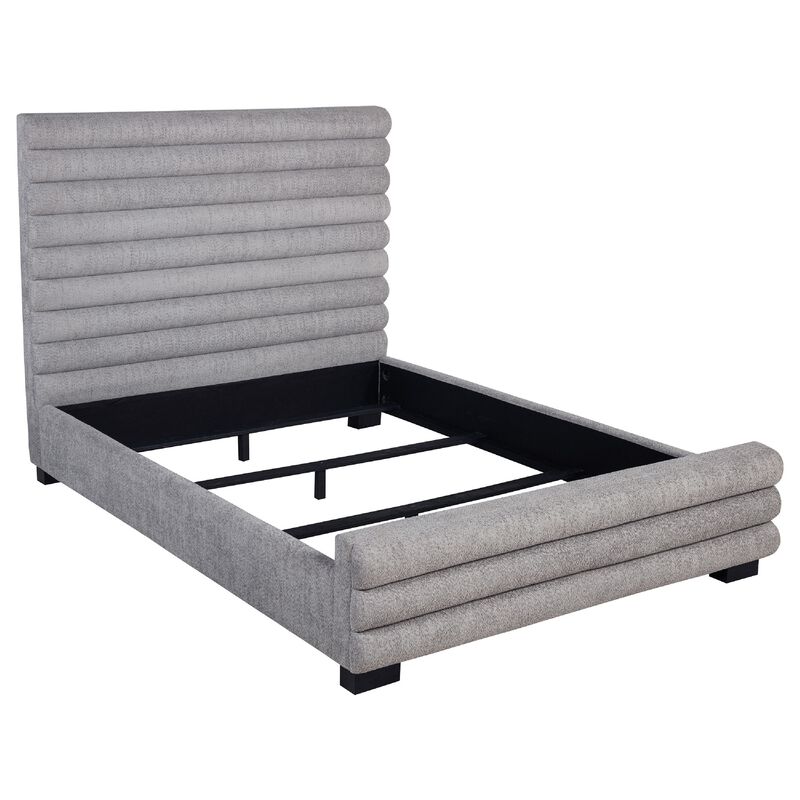Ricia Queen Bed Frame, Black Block Feet, Gray Channel Tufted Boucle image number 2