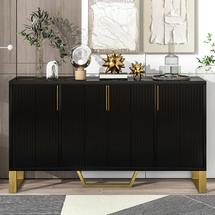 Whisen Modern 4-door Sideboard with Metal Handles & Legs and Adjustable Shelves - Black