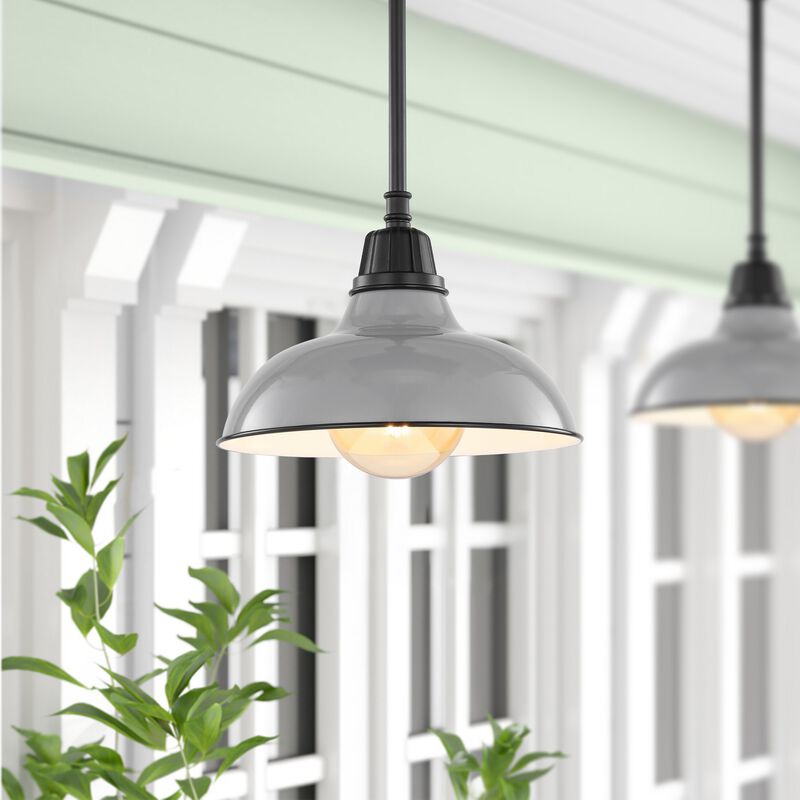 Jasper 12.25" 1-Light Farmhouse Industrial Indoor/Outdoor Iron LED Pendant