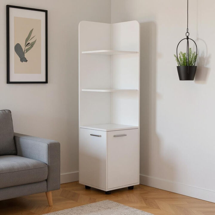 HomeRoots 62" White Wood Corner Utility Cabinet With Two Doors