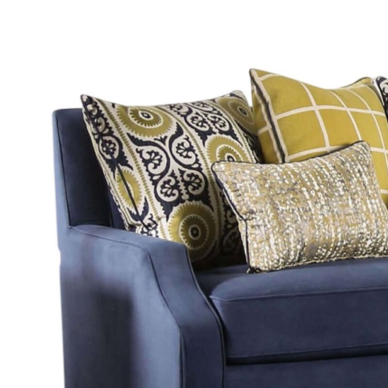 Omis Sofa, Navy Blue Velvet, 8 Accent Pillows, Solid Wood, 91 Inch image number 3