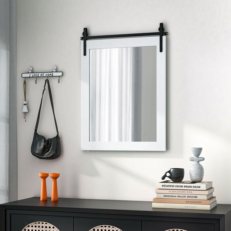 30 x 22 Inch Wall Mount Mirror with Wood Frame