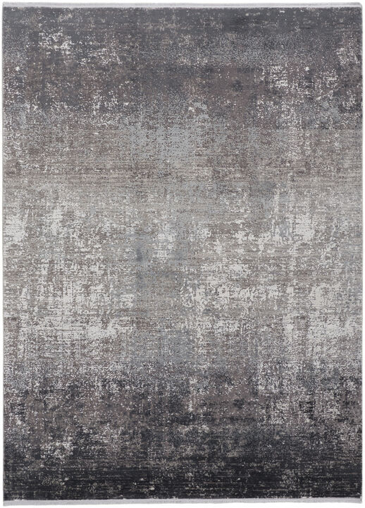 2 X 3 gray Black And Silver Abstract Power Loom Distressed Area Rug With Fringe