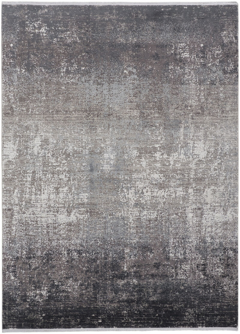 2 X 3 gray Black And Silver Abstract Power Loom Distressed Area Rug With Fringe image number 0