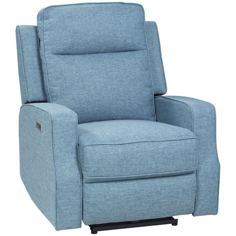 Electric Power Recliner, Wall Hugger Recliner Chair Armchair Sofa with Linen Upholstered Seat & Retractable Footrest, Blue