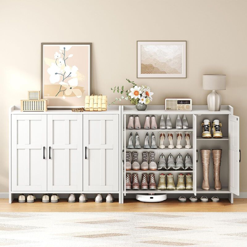 3-Door Wooden Shoe Cabinet, Storage Organizer for Home Entryway image number 4