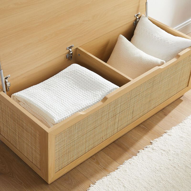 Modway Soma Rattan Storage Bench in Oak &ndash; Faux Cane Flip-Top Low Profile Storage Ottoman for Bedroom, Entryway, or Living Room image number 5