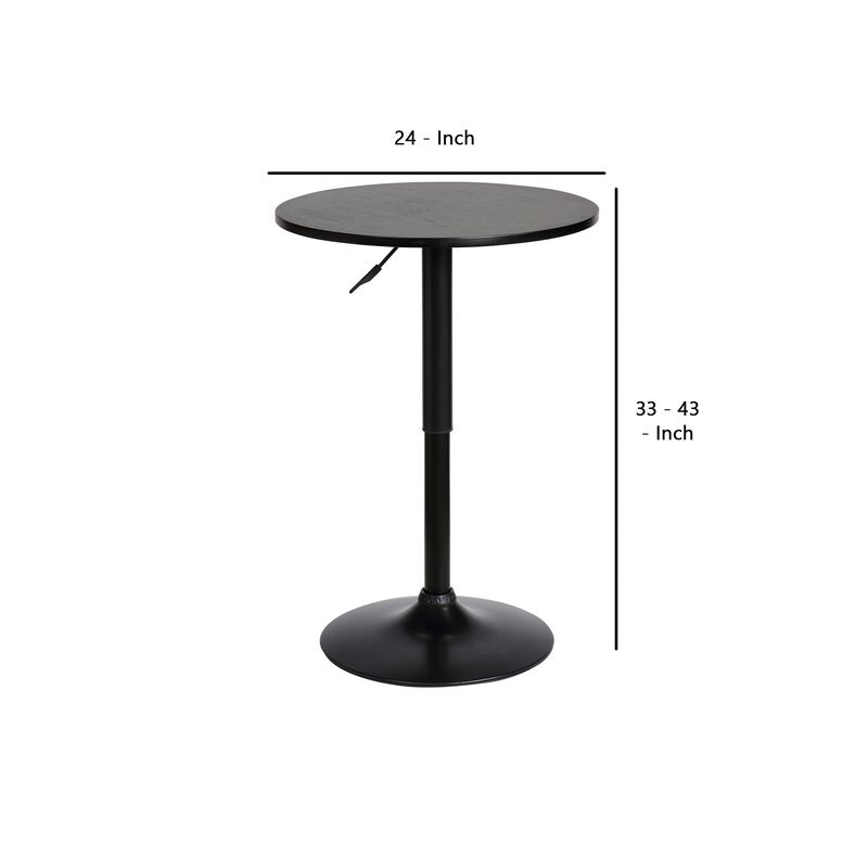 24 Inches Round Adjustable Pub Table with Metal Base, Black