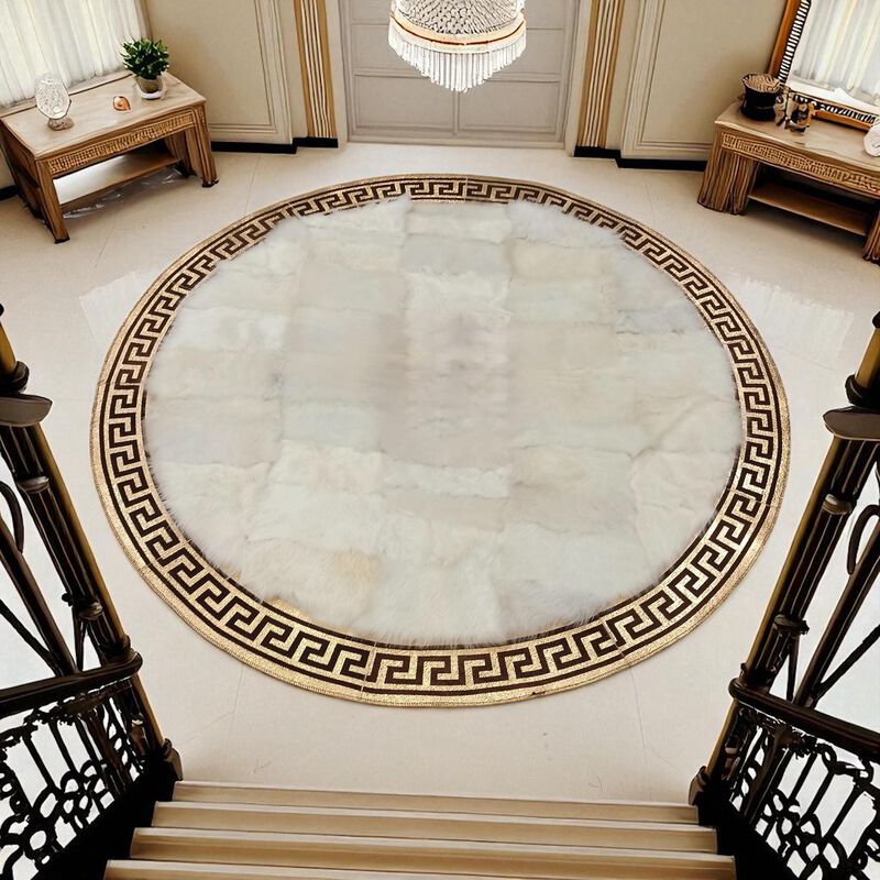 Round Tuscan Area Rug, Handmade Greek Key Circle Carpet, Custom Size Decorative Round Rug image number 1