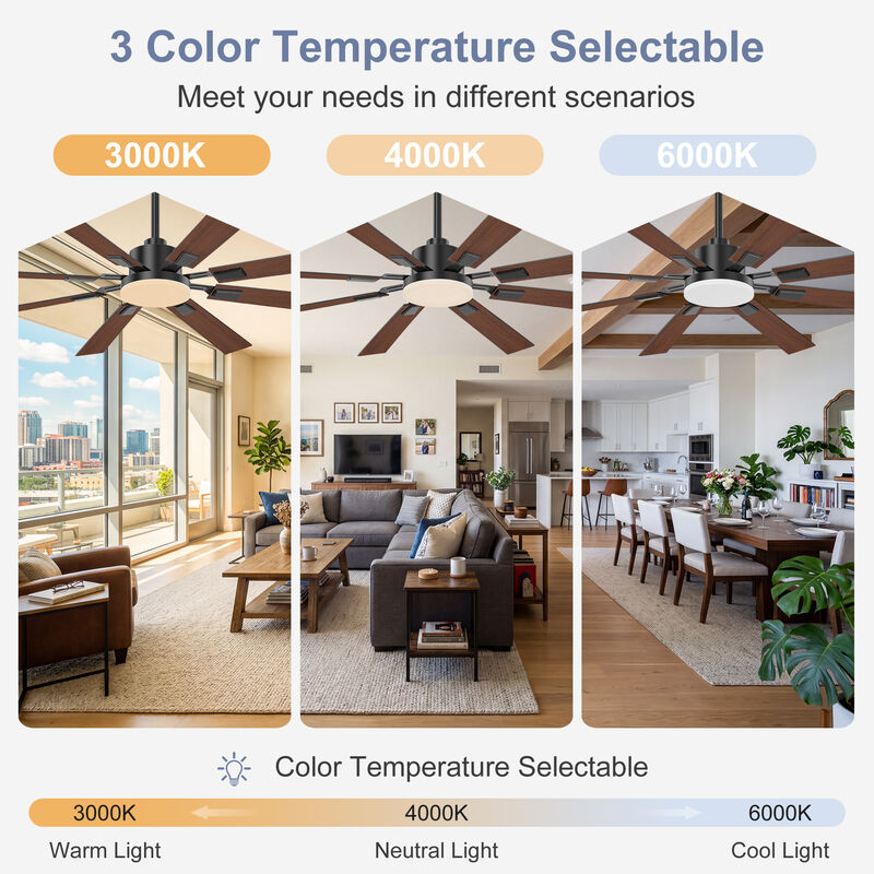 Breezary 72" LED Ceiling Fan with Light, 8 Plywood Blades, 6 Speeds, Remote Control image number 7
