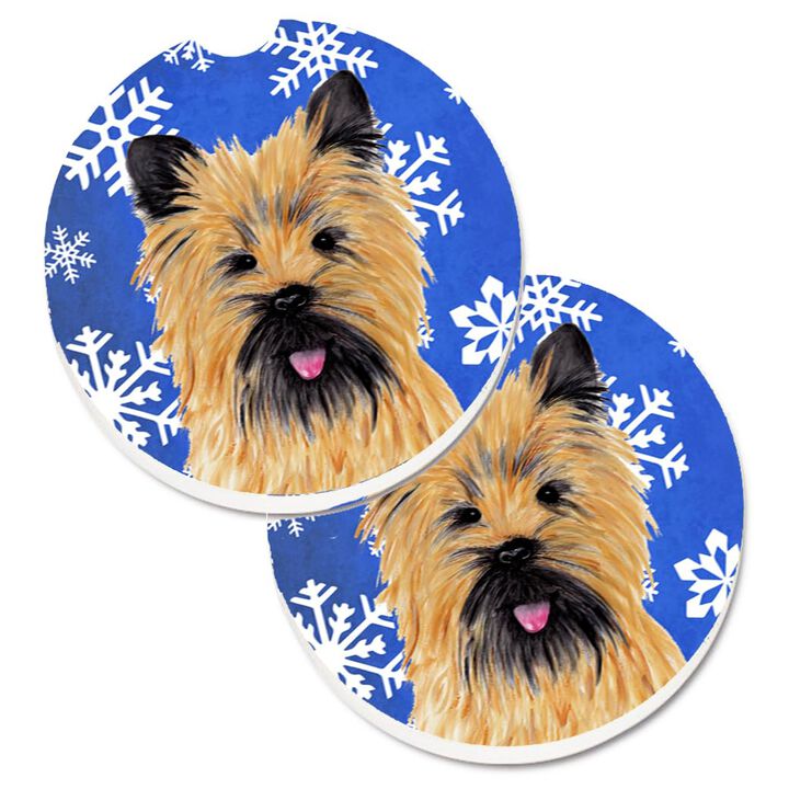 Caroline's Treasures Cairn Terrier Winter Snowflakes Holiday Set of 2 Cup Holder Car Coasters SC9375CARC, 2.56, Multicolor