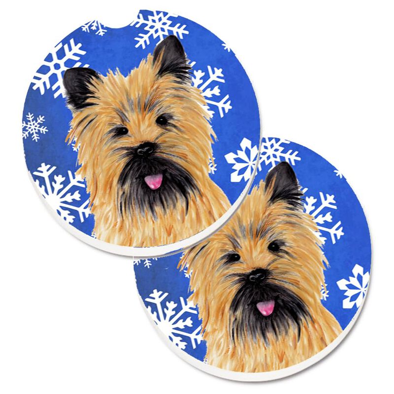 Caroline's Treasures Cairn Terrier Winter Snowflakes Holiday Set of 2 Cup Holder Car Coasters SC9375CARC, 2.56, Multicolor image number 0
