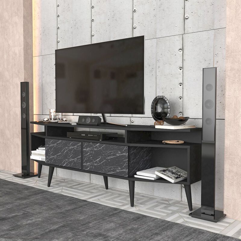 Decorotika Dennis Tv Stand - Black & Bendire Marble