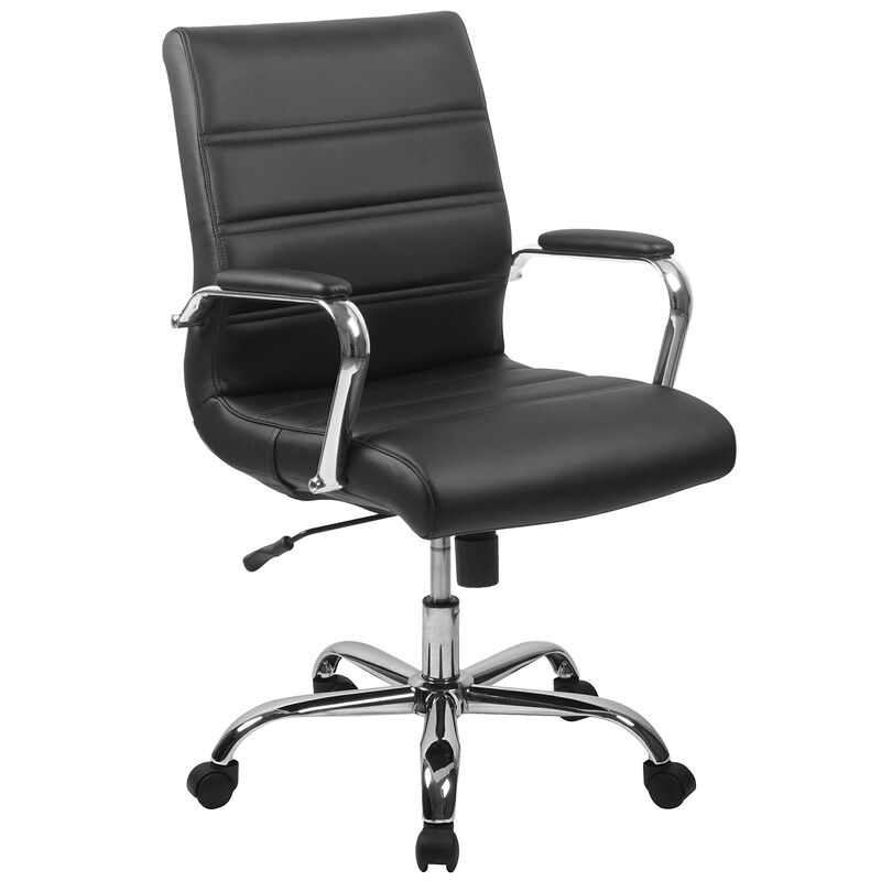 Flash Furniture Whitney Mid-Back Desk Chair - White LeatherSoft Executive Swivel Office Chair with Chrome Frame - Swivel Arm Chair