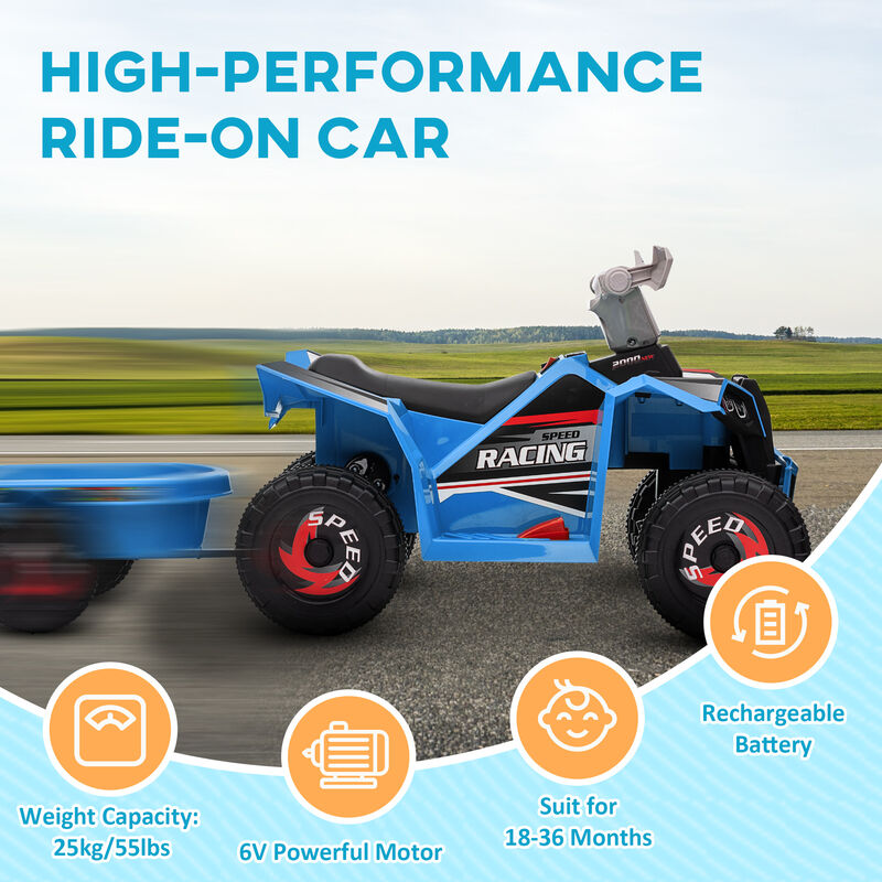 BreeBe 6V Electric Toy Car with Back Trailer, Forward Backward, Wear-Resistant Wheels image number 5