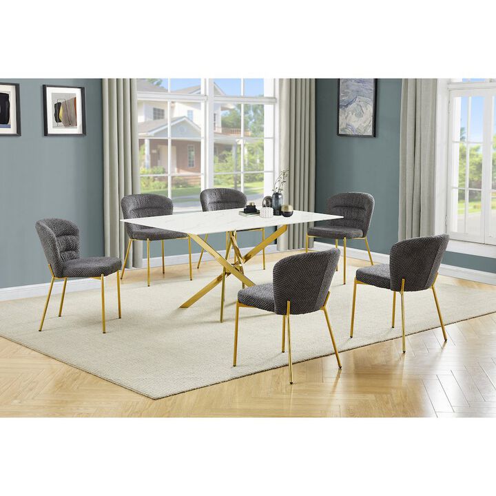 Best Quality Furniture Rectangle Tempered Glass Dining Table With 6 Dark Grey Side Chairs