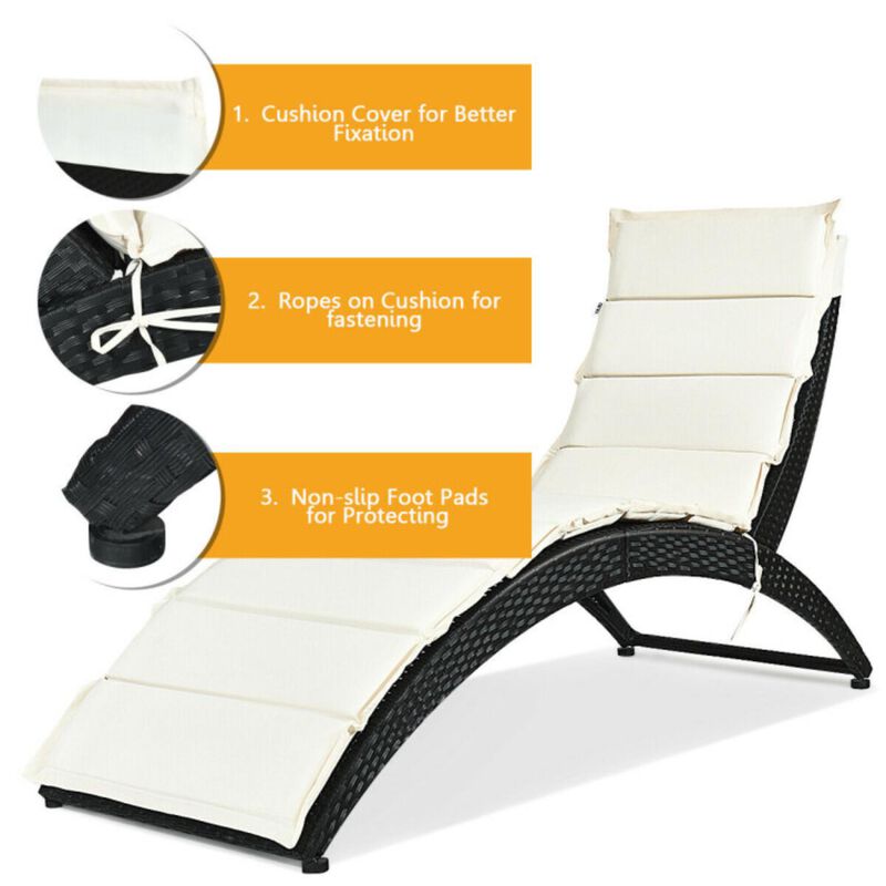 Hivvago Folding Patio Rattan Portable Lounge Chair Chaise with Cushion