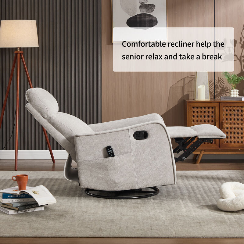 360&deg; Swivel Rocker Manual Recliner Chair with Heat and Massage, Upholstered Chenille Reclining Chair for Living Room image number 5