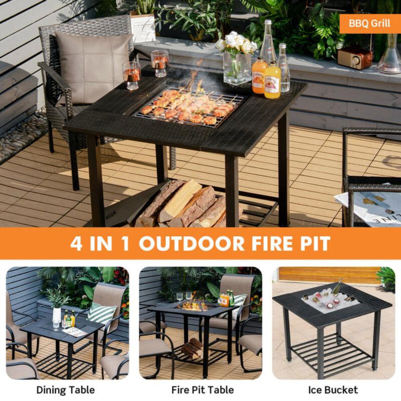 Hivvago Outdoor Fire Pit Dining Table with Cooking BBQ Grate