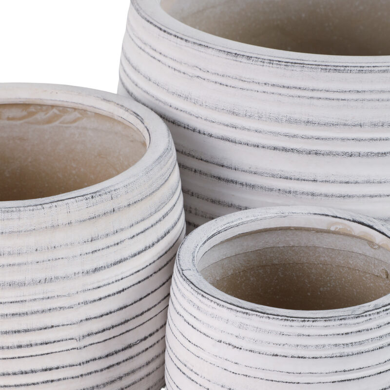 Ribbed Planters, White set of 3