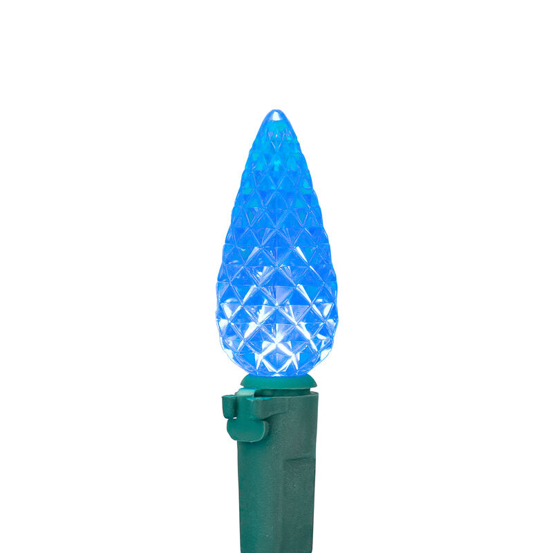 70-Count Blue Faceted LED C6 Christmas Light Set - 23ft Green Wire image number 3