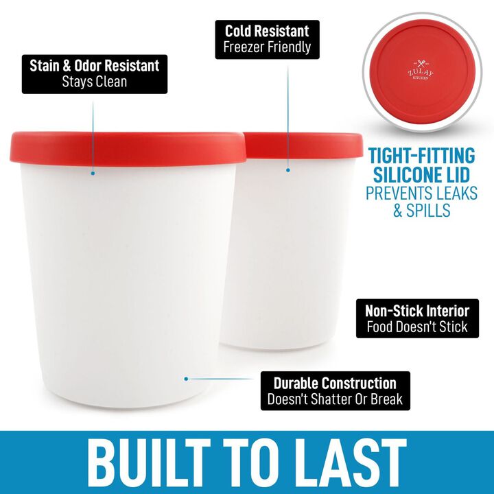 (2 Pack - 1 Quart Each) Large Ice Cream Containers For Homemade Ice Cream - Red