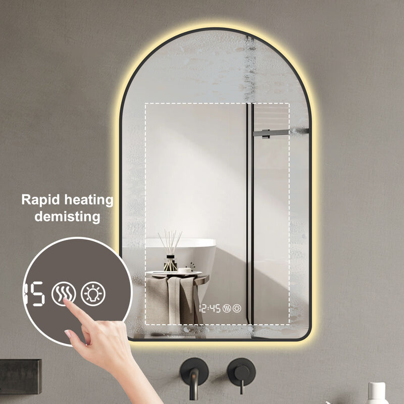 ELEMENT ACE Arched LED Bathroom Mirror with Time Display, Anti-Fog Technology and Dimmable Backlight image number 7