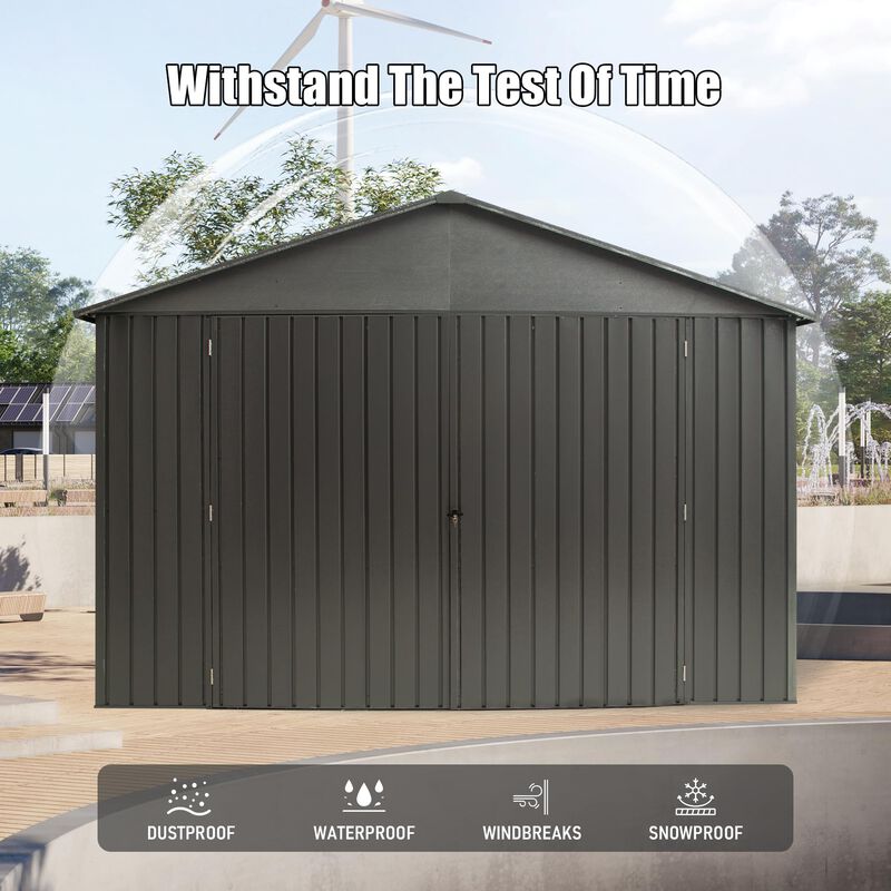 Mondawe 12x20FT Outdoor Metal Garage Shed, Extra Large Metal Carport with Lockable Double Hinged Doors image number 2