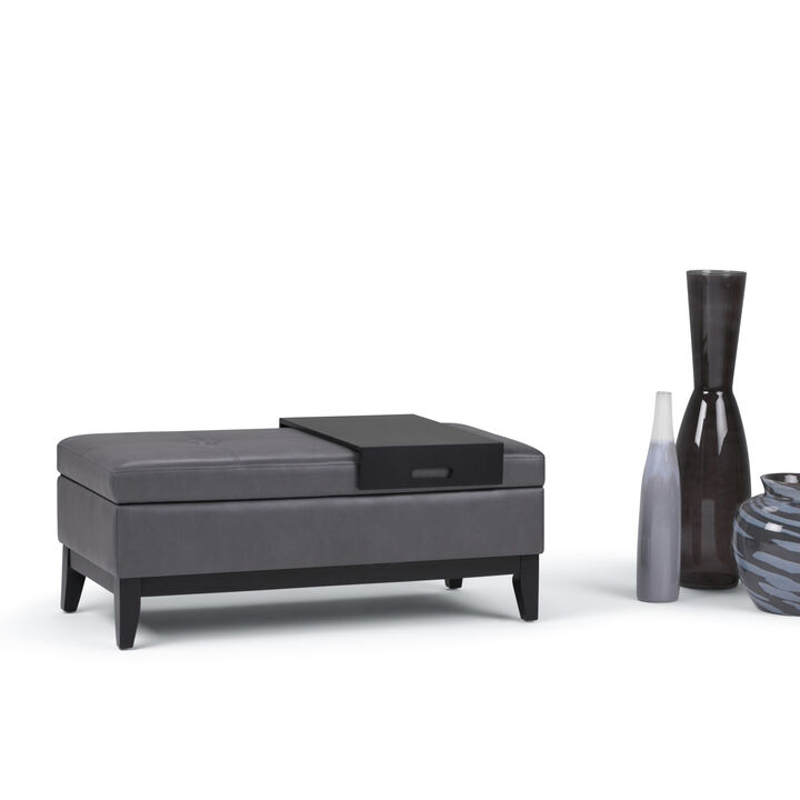 Simpli Home Oregon Storage Ottoman Bench with Tray