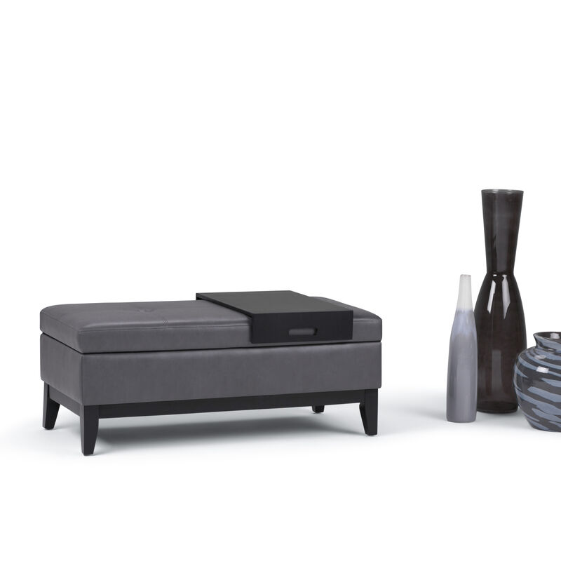 Simpli Home Oregon Storage Ottoman Bench with Tray image number 1