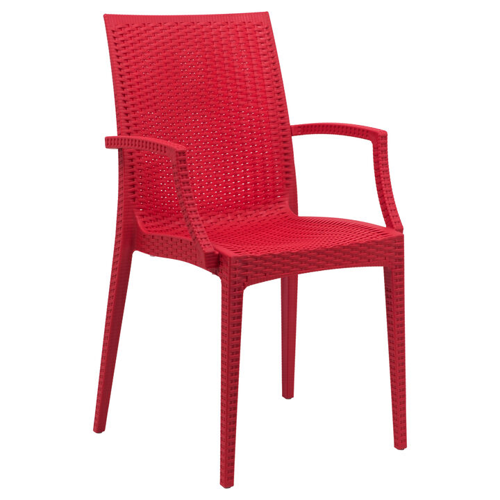 LeisureMod Patio Dining Armchair, Stackable Indoor and Outdoor Polypropylene Chairs with Ergonomic Design for Garden, Deck, or Kitchen Use