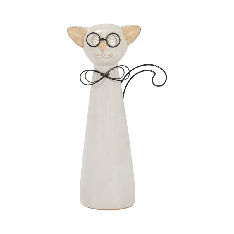 Ceramic Cat W/ Glasses, Beige image number 0