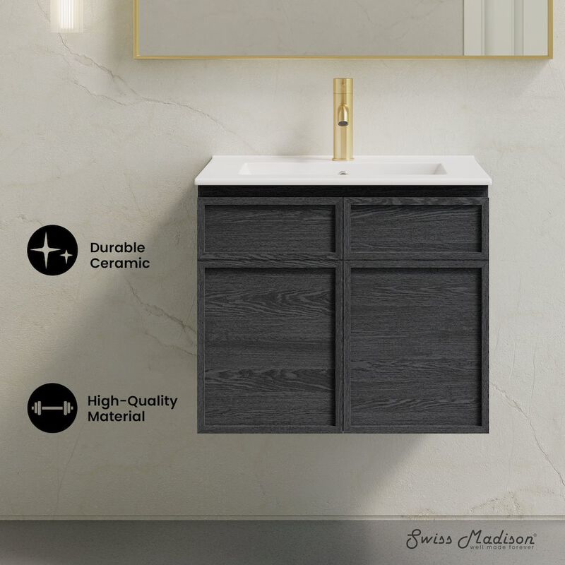 St. Tropez 24" Wall-Mounted Bathroom Vanity in Black Oak with Sink Top image number 6