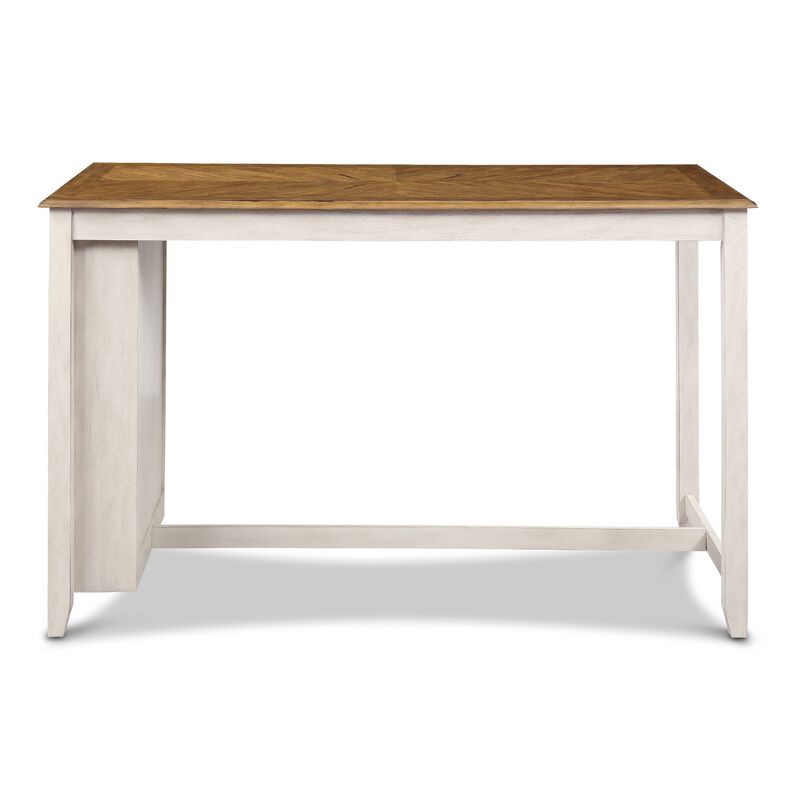 Han 60 Inch 5 Piece Counter Table Set with USB Ports, White and Brown