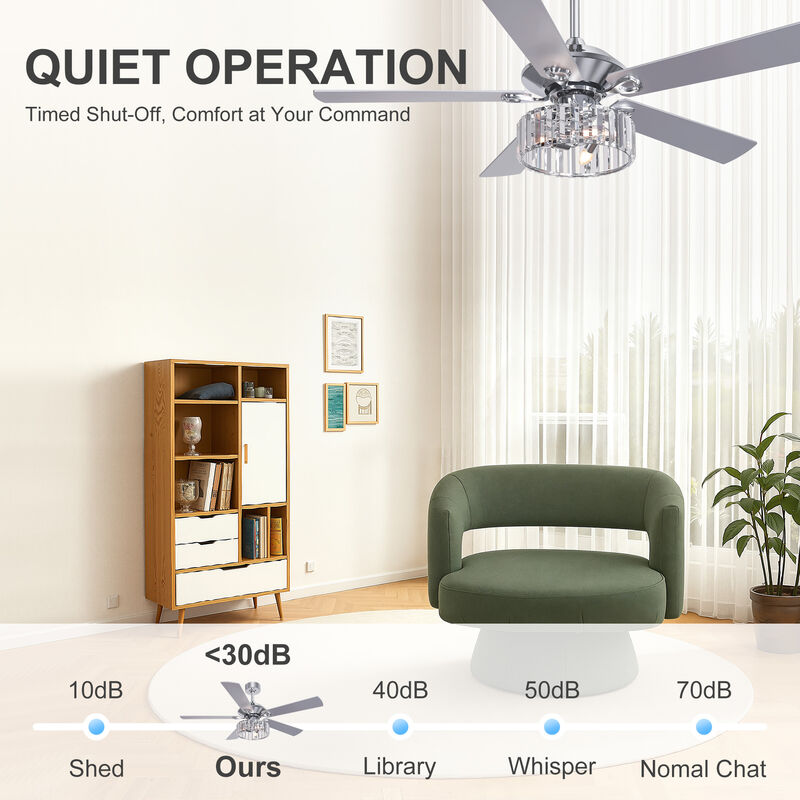Breezary 52" Ceiling Fan with Light, 5 Blade,3 Light E12 need ,6 Speed, Quiet Downrod Mount, Remote Control image number 3