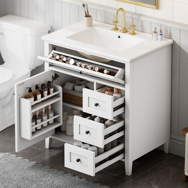 Merax Bathroom Storage Vanity with Left Adjustable Shelving Cabinet & 3 Right Smooth-Glide Drawers image number 3