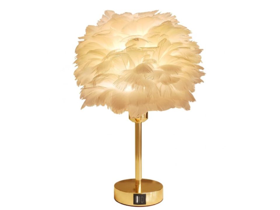 Smart RGB Feather Table Lamp with Touch Control USB Charging and Dimmable Light