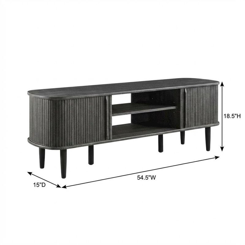 Gray wood TV stand with sleek design and sturdy construction image number 2