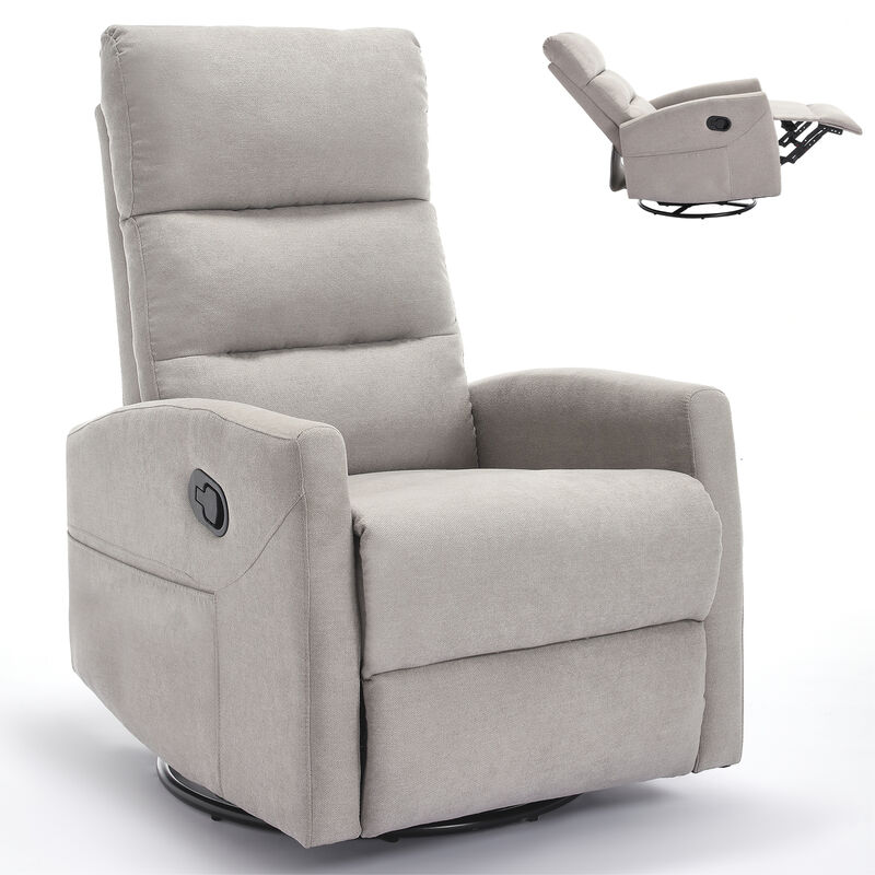 Manual Recliner Chair with Rocker and Swivel in Fabric, Upholstered Accent Chair for Living Room