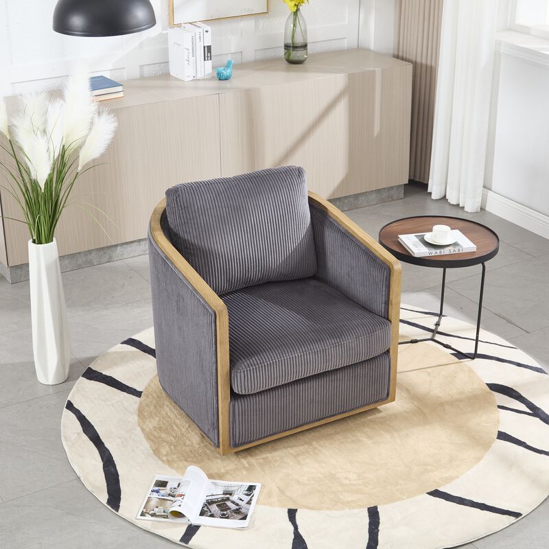 Merax Corduroy Swivel Barrel Chair Club Chair