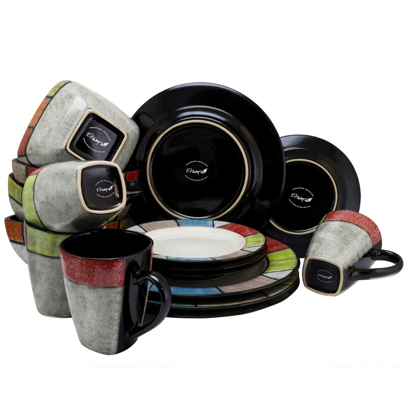 Elama Country Cottage 16 Piece Stoneware Dinnerware Set