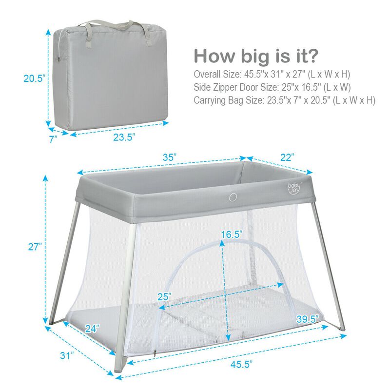 Lightweight Foldable Baby Playpen w/ Carry Bag