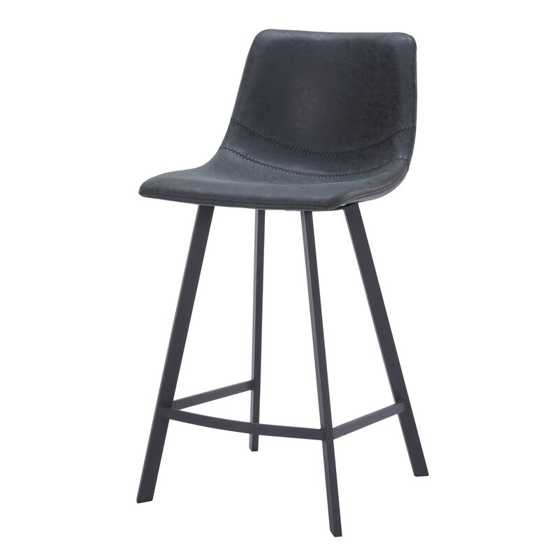 Elland Modern Upholstered Leather Bar Stool With Black Iron Legs & Footrest