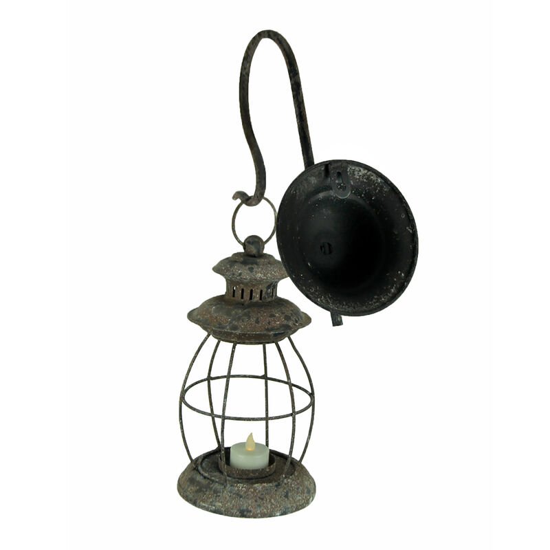 Set of 2 Distressed Black Wall-Mounted Metal Candle Sconces Lanterns image number 2