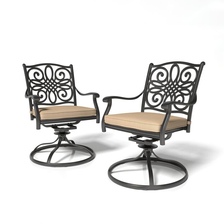 Mondawe 2 Pieces Cast Aluminum Swivel Chair Outdoor Patio Dining Chair with Olefin Fabric Cushion