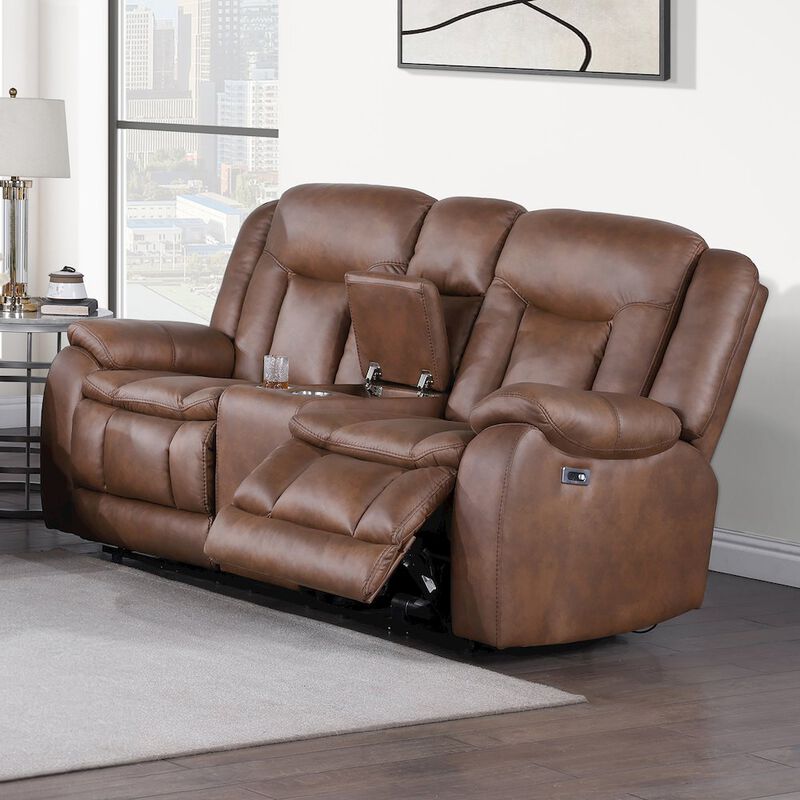 New Classic Furniture Morello Fabric Console Loveseat w/ Power Footrest, Brown